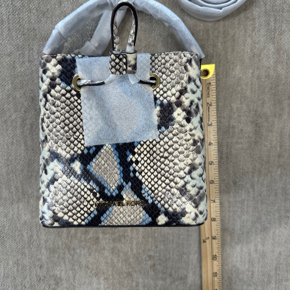 Michael Kors Snakeskin Embossed Bucket Bag and Wristlet Set Blue - Picture 7 of 14